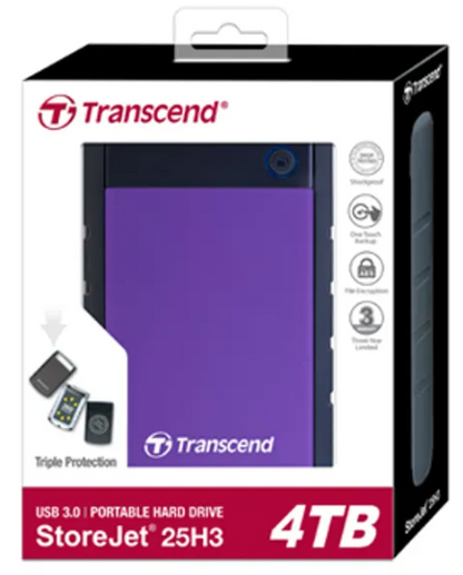 Transcend StoreJet 25H3 2.5 Inch 4TB USB 3.1 HDD - PURPLE